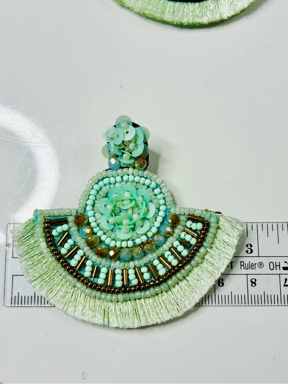 Mint Green Sequined & Beaded Fan Tassel Earrings for Boho Chic Women Summer